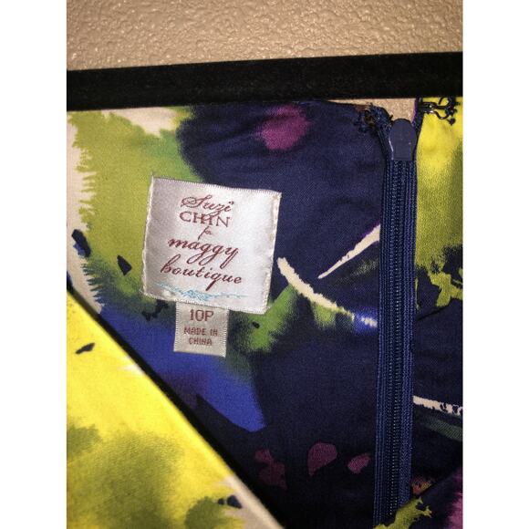 Suzi Chin for Maggy Boutique Cocktail Boho Girly Purple Yellow Floral Dress - Picture 2 of 10